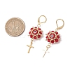 Evil Eye with Cross 304 Stainless Steel Glass Seed Beads Leverback Earrings EJEW-MZ00420-01-3
