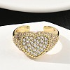 Heart Brass Micro Pave Cubic Zirconia Cuff Rings for Women RJEW-A069-11G-01-2