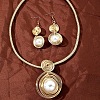 Oval Aluminum Wire Wrapped Acrylic Imitation Pearl with Imitation Leather Pendant Necklaces & Dangle Earrings Sets  FS-WG4644F-01-2