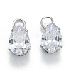 Brass Clear Cubic Zirconia Charms ZIRC-G170-13P-3