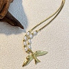 304 Stainless Steel & Plastic Imitation Pearl Bird Pendant Necklaces for Women NJEW-P330-02G-1