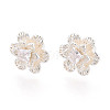 Brass Pave Clear Cubic Zirconia Stud Earrings KK-T077-19S-1