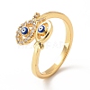 Cubic Zirconia Jesus Fish with Evil Eye Open Cuff Ring with Enamel RJEW-H101-35G-4