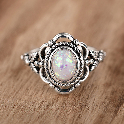 Alloy with Plastic Imitation Opal Finger Rings FS-WG4C942-04-1