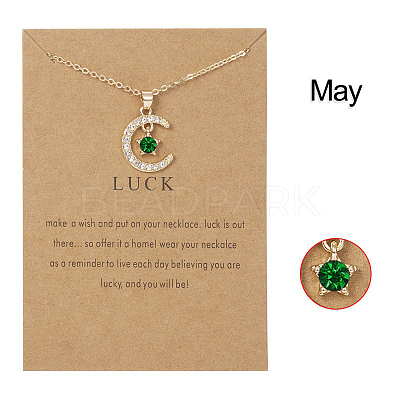 Moon & Star Alloy Rhinestone Birth Stone Pendant Necklaces WG0039E-05-1
