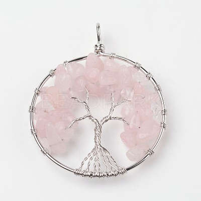 Tree of Life Natural Rose Quartz Big Pendants G-L455-D07-1