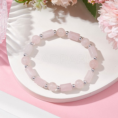 Natural Rose Quartz Round Beaded Stretch Bracelets for Women BJEW-JB11137-03-1