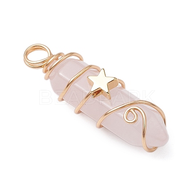 2Pcs 2 Styles Natural Amethyst/Green Aventurine/Rose Quartz/Lapis Lazuli/Quartz Crystal Double Terminated Pointed Pendants PALLOY-JF03122-1