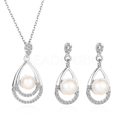 Teardrop Alloy Crystal Rhinestone Stud Dangle Earrings & Pendant Necklaces Sets WGE0910-02-1