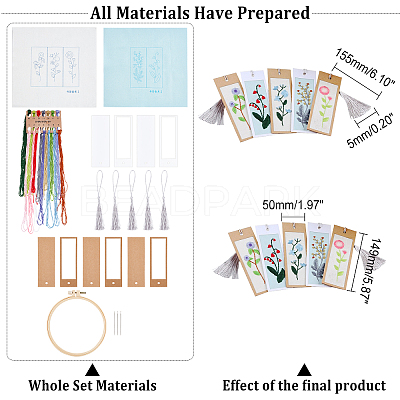 DIY Flower Pattern Paper Bookmark Embroidery Making Kits DIY-WH0304-311-1