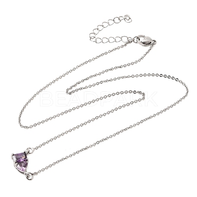 Brass Pave Cubic Zirconia Rectangle and Heart Pendant Cable Chain Necklaces KK-CBAB173-04P-03-1