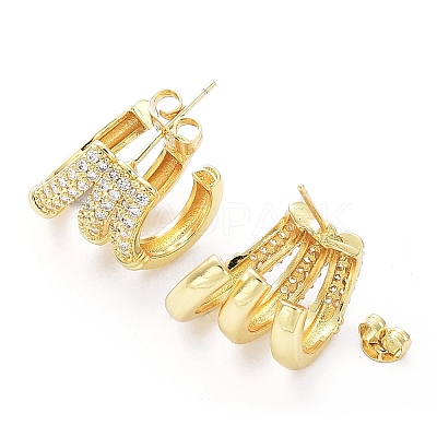 Clear Cubic Zirconia Round Stud Earrings EJEW-G350-02G-1