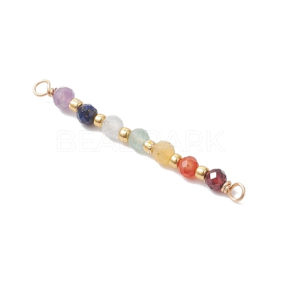 Chakra Natural Aquamarine & Garnet & Yellow Opal & Amethyst & Carnelian & Lapis Lazuli & Aquamarine & Green Aventurine Faceted Round Beaded Connector Charms PALLOY-JF04565-04-1