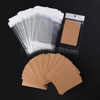 100Pcs Rectangle Kraft Paper One Pair Earring Display Cards with Hanging Hole CDIS-YW0001-02A-1