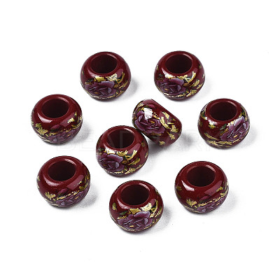 Flower Printed Opaque Acrylic Rondelle Beads SACR-S305-27-F03-1