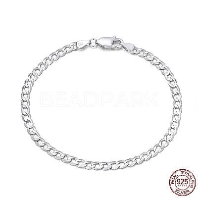 Rhodium Plated 925 Sterling Silver Curb Chain Bracelets BJEW-I314-007D-P-1