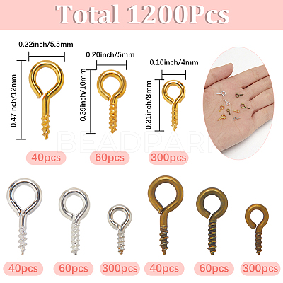 1200Pcs 9 Styles Iron Screw Eye Pin Peg Bails CABI-SP0001-01-1