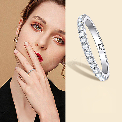 Rhodium Plated 925 Sterling Silver Moissanite Finger Rings for Women WG76D6D-07-1
