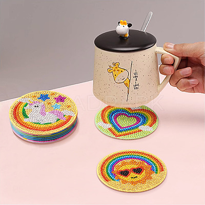 DIY Diamond Painting Rainbow Theme Cup Mat Kits DIAM-TAC0001-02-1