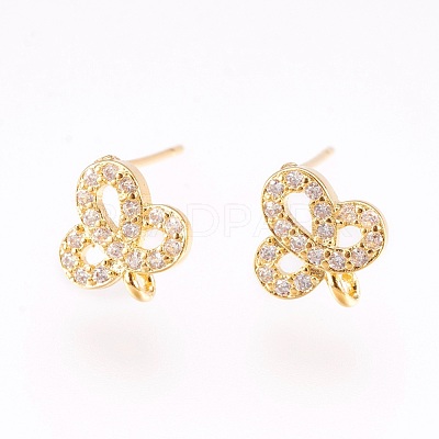 Brass Micro Pave Cubic Zirconia Stud Earring Findings KK-F753-03G-RS-1