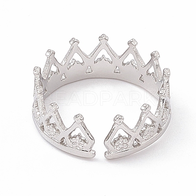 Non-Tarnish 304 Stainless Steel Crown Open Cuff Rings for Women RJEW-G275-08P-1