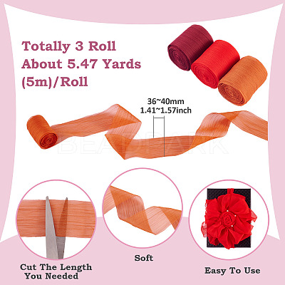 3 Rolls 3 Colors Wrinkle Polyester Ribbon OCOR-TA0002-98D-1