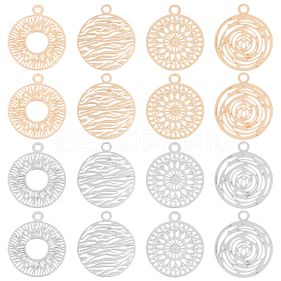 80Pcs 4 Style Long-Lasting Plated Brass Filigree Charms KK-UN0001-92-1