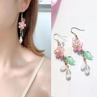 Flower with Teardrop Alloy Resin Dangle Earrings FS-WG8E2A2-01-1