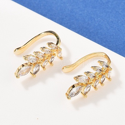Leaf Brass Micro Pave Clear Cubic Zirconia Cuff Earrings EJEW-F384-20G-1