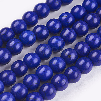 1 Strand Dyed Medium Blue Round Synthetic Turquoise Beads Strands X-TURQ-G106-6mm-02N-1