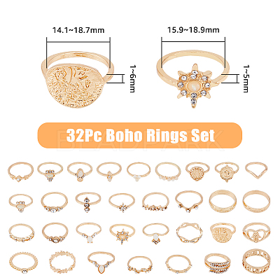 32Pcs 32 Style Alloy Finger Rings Sets with Crystal Rhinestone RJEW-FI0001-04-1