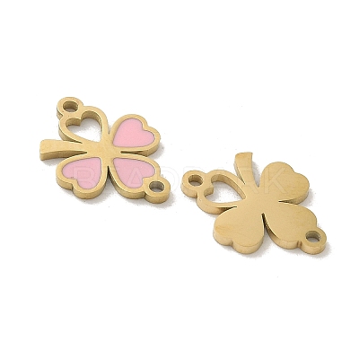 304 Stainless Steel Pink Enamel Shamrock Connector Charms STAS-I322-62G-1