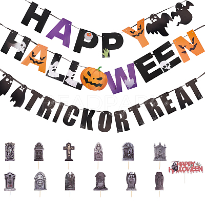 Halloween Decoration Paper Flag Banners DIY-WH0453-12B-1