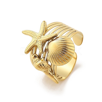 Starfish Shell 304 Stainless Steel Open Cuff Rings RJEW-R014-03G-06-1