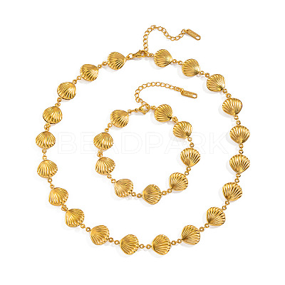 Stainless Steel Shell Link Chain Necklaces & Bracelets Sets for Women VK3327-3-1