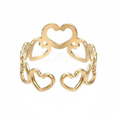 304 Stainless Steel Heart Open Cuff Ring RJEW-T023-57G-1