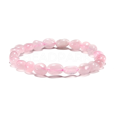 Natural Rose Quartz Bead Stretch Bracelets LS-BJEW-K213-01-1