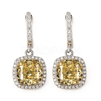 925 Sterling Silver Micro Pave Cubic Zirconia Dangle Hoop Earrings EJEW-F371-01A-02-1