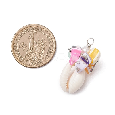 Natural Cowrie Shell & Dyed Natural Trochid Shell Nuggets Beaded Pendants PALLOY-JF04584-02-1