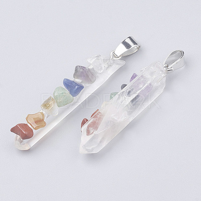 Chakra Natural Quartz Crystal Pointed Pendants G-T097-06-1