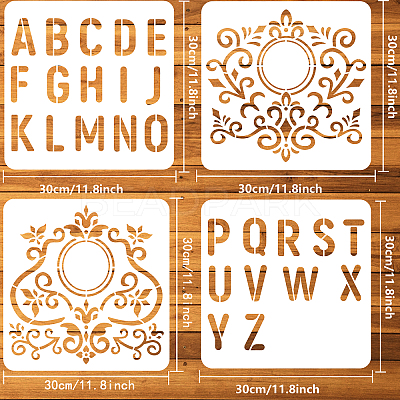 4Pcs 4 Styles PET Hollow Out Drawing Painting Stencils DIY-WH0394-0107-1