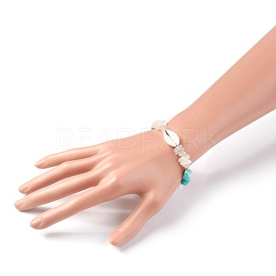 Natural/Synthetic Mixed Stone & White Moonstone Chip Braided Bead Bracelets BJEW-JB04080-1