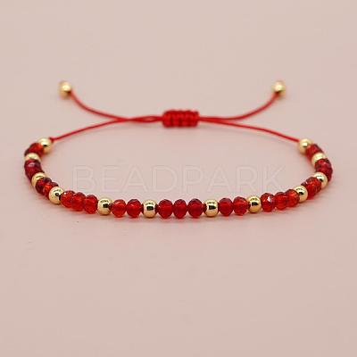 Glass & Brass Round Beads Braided Bead Bracelets RD6595-3-1