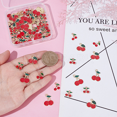 72Pcs 4 Styles Cherry Alloy Enamel Charms ENAM-UN0001-35-1