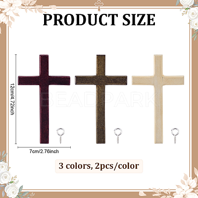 6Pcs 3 Colors Wood Cross Wall Decoration DJEW-ME0001-09-1