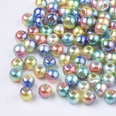 Rainbow ABS Plastic Imitation Pearl Beads X-OACR-Q174-8mm-07-1