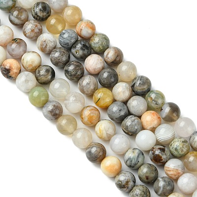 Natural Bamboo Leaf Agate Round Bead Strands G-M248-6mm-04-1