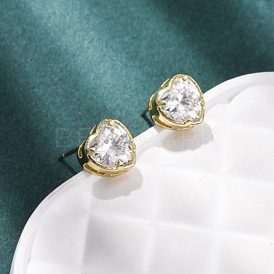 Brass Micro Pave Clear Cubic Zirconia Stud Earrings EJEW-C174-02A-G-1