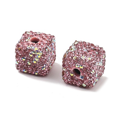 Cube Shape Polymer Clay Rhinestone Beads CLAY-NH0001-08K-1