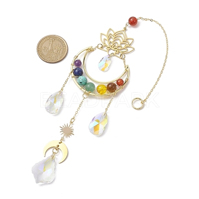 7 Chakra Gemstone & Lotus Moon Hanging Ornaments HJEW-TA00176-1